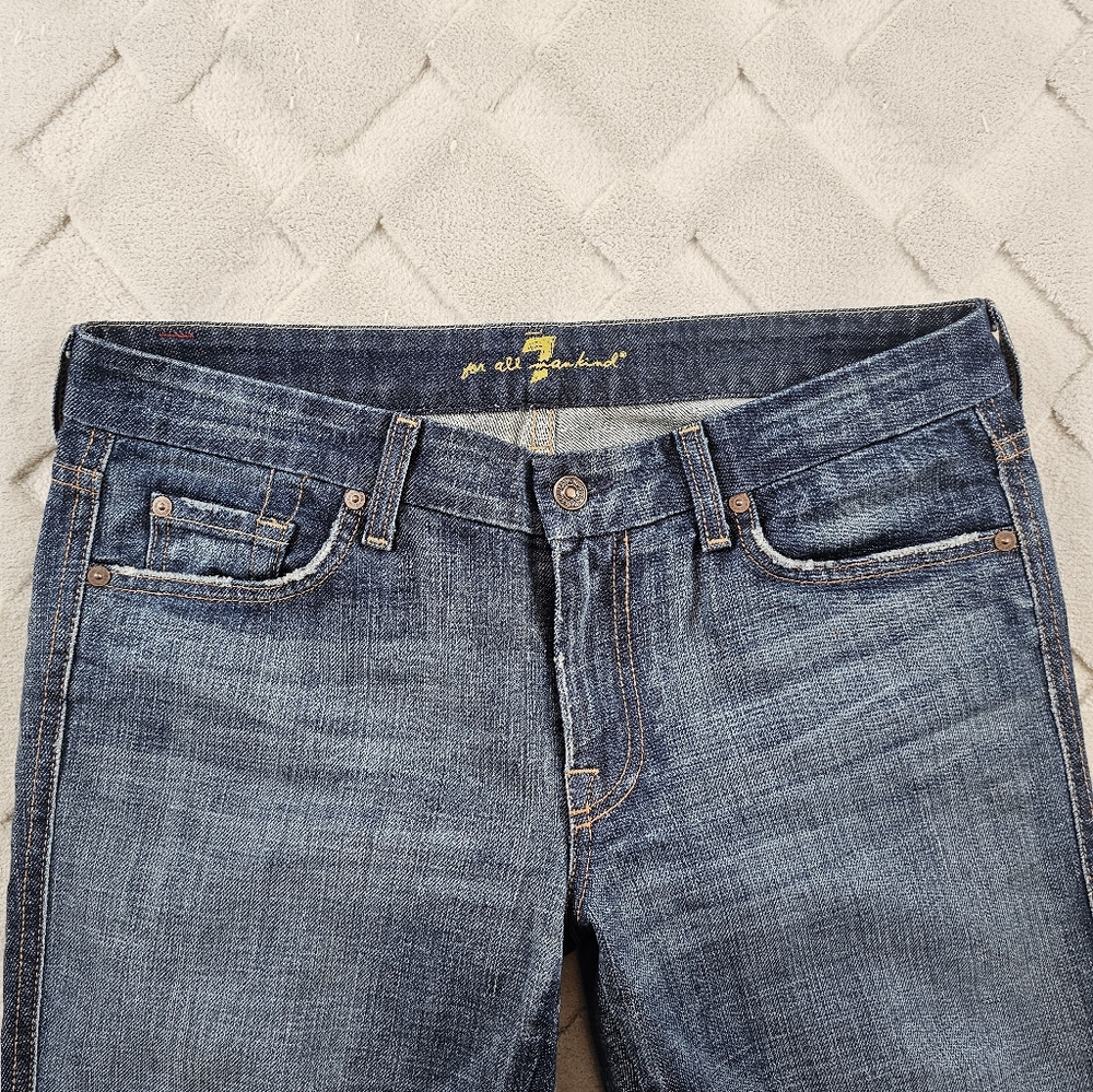 7 For All Mankind A Pocket Boot Cut Jeans Womens 31 Dark Wash Whiskered Cowgirl - Picture 2 of 10